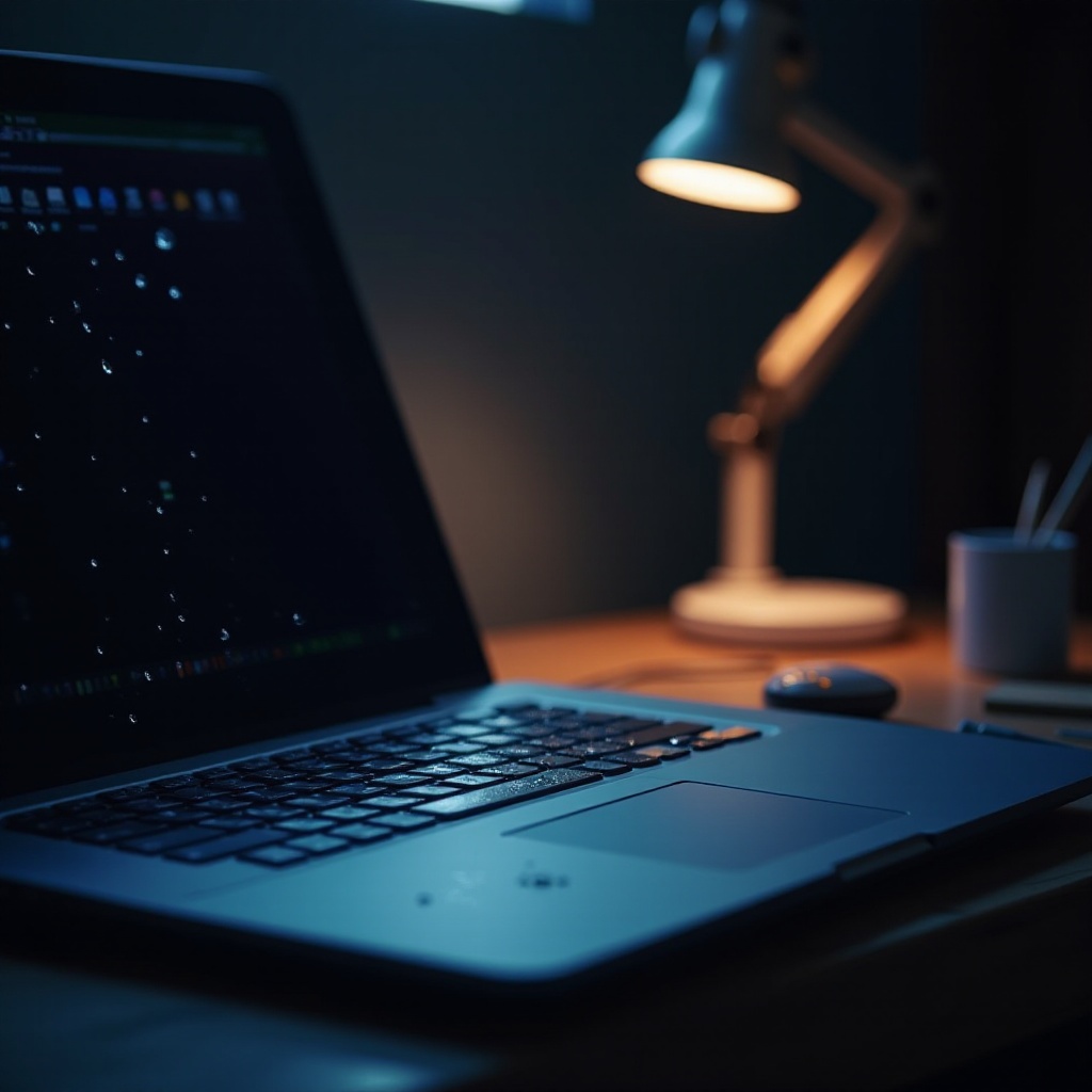 notebook s poškozenou obrazovkou vodou