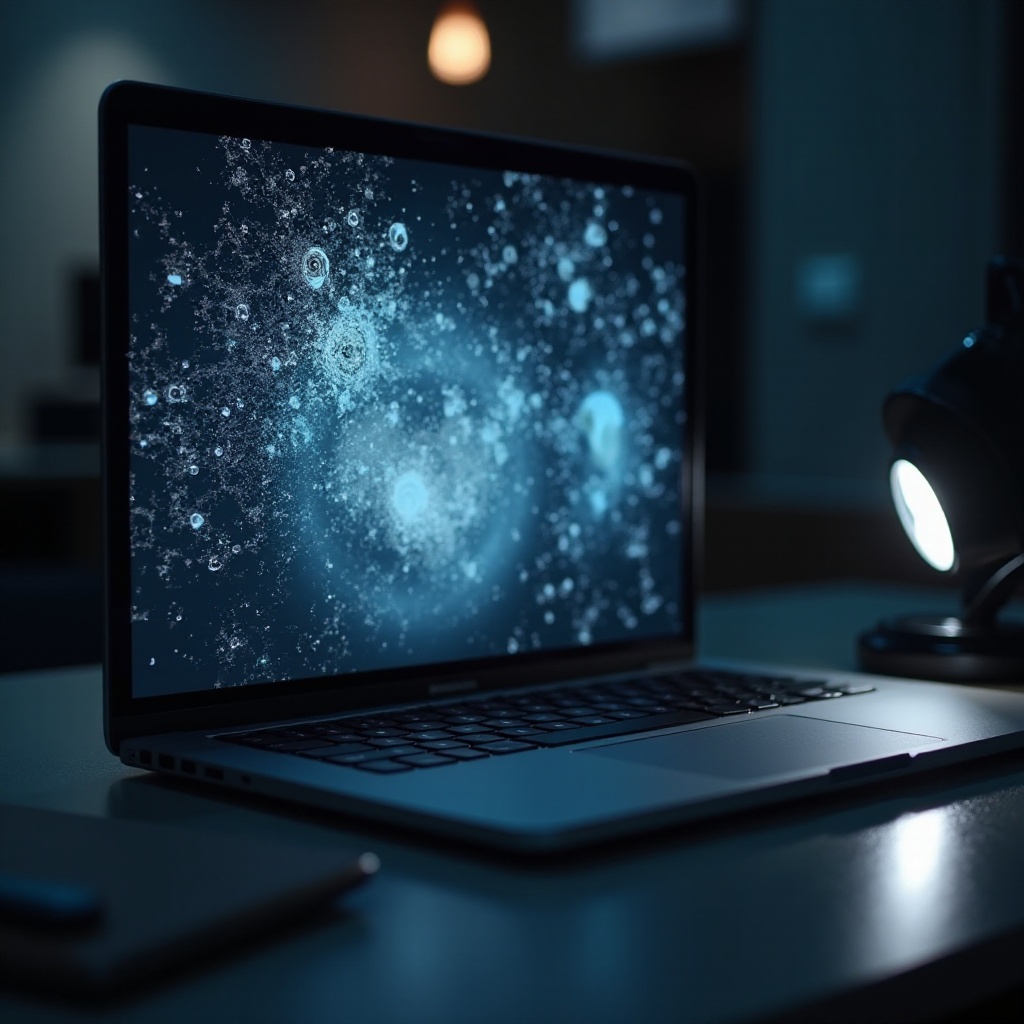 كمبيوتر محمول مع شاشة متضررة بالماء